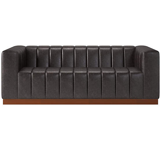 Forte Channeled Leather Sofa with Walnut Base Bello Black