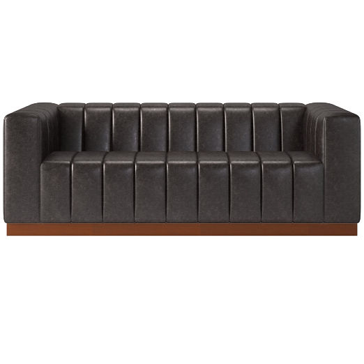 Forte Channeled Leather Sofa with Walnut Base Bello Black