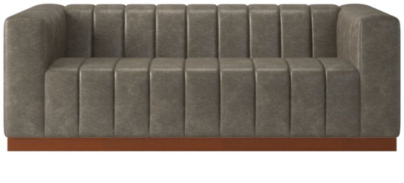 Forte Channeled Leather Sofa with Walnut Base Bello Grey - image 0 of 9