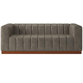 Forte Channeled Leather Sofa with Walnut Base Bello Black CB2