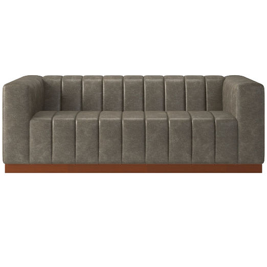 Forte Channeled Leather Sofa with Walnut Base Bello Grey