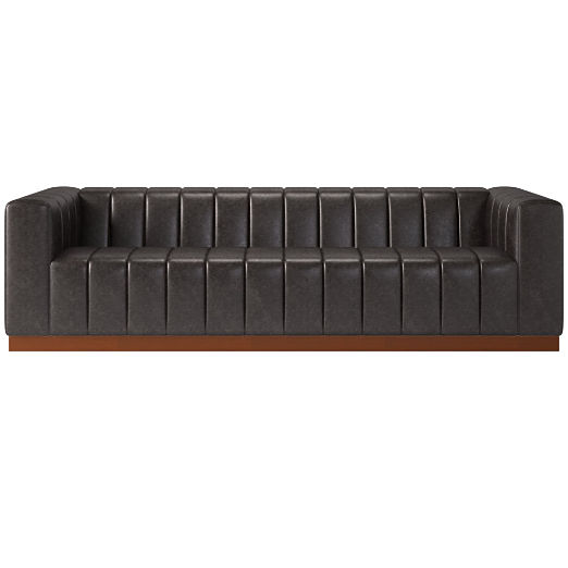 Forte 101" Extra-Large Channeled Leather Sofa with Walnut Base Bello Black