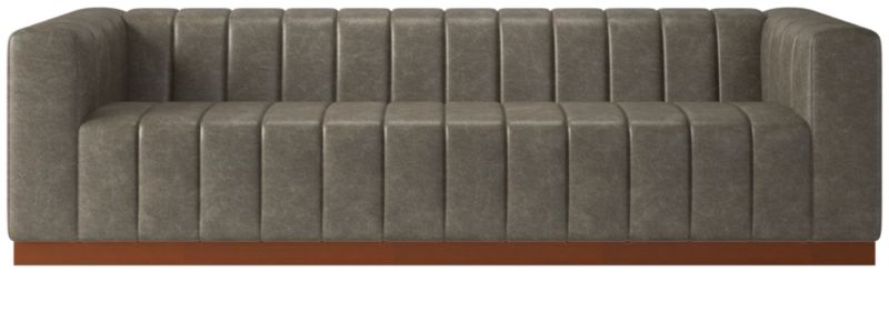 Forte 101" Extra-Large Channeled Leather Sofa with Walnut Base Bello Grey - image 0 of 10