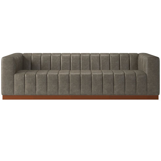 Forte 101" Extra-Large Channeled Leather Sofa with Walnut Base Bello Grey