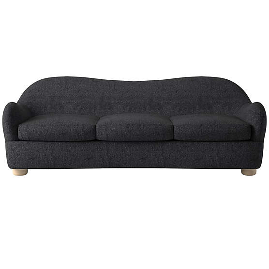 Bacio Bloce Noir Booucle Sofa with Oak Legs by Ross Cassidy