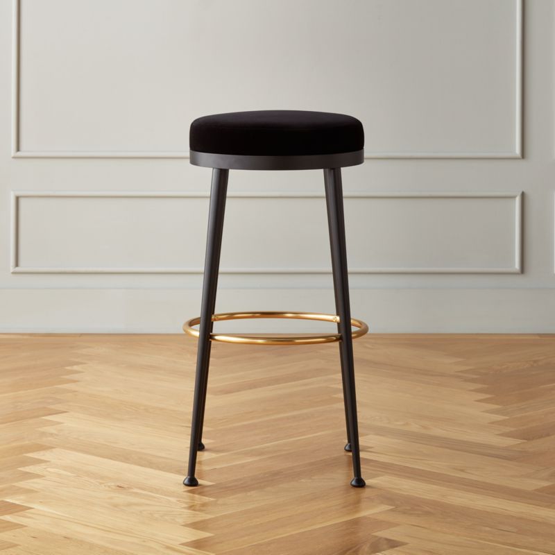 Atlas Black Velvet Counter Stool