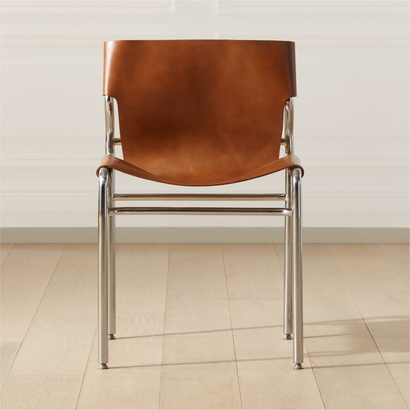 Surf Sling Brown Leather Dining Chair Cb2 Canada