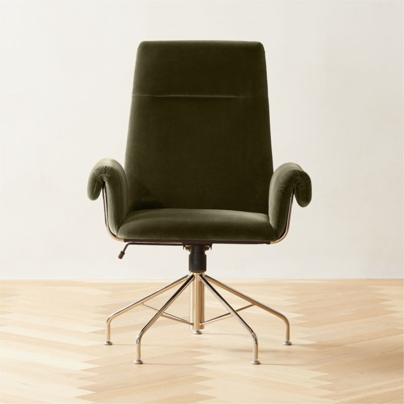 Green velvet rolling online chair