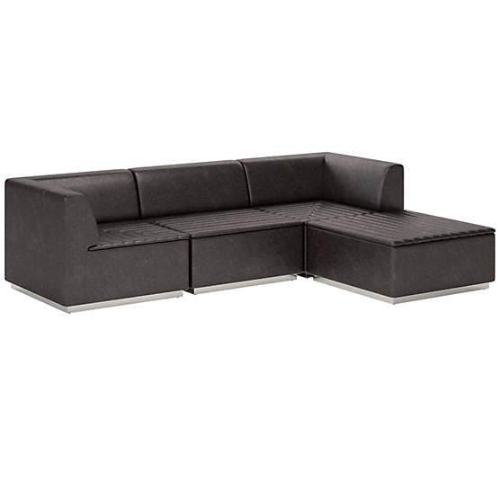 Salon Leather 4-Piece Sectional Sofa Bello Black