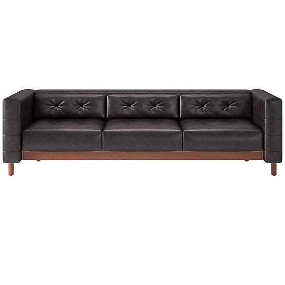 Marconi 3-Seater Tufted Leather Sofa Bello Black by Gianfranco Frattini