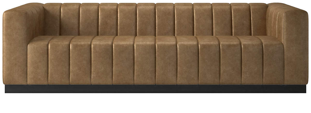 cb2 forte channeled saddle leather sofa