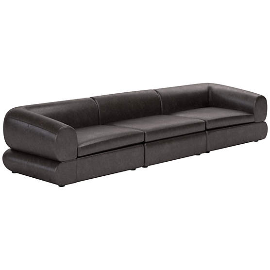 Chale 3-Piece Leather Sectional Sofa Bello Black