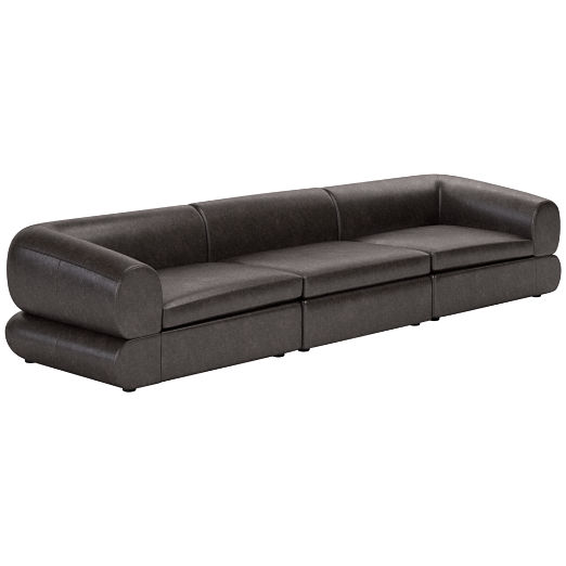 Chale 3-Piece Leather Sectional Sofa Bello Black