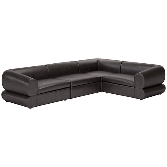 Chale 4-Piece Leather Sectional Sofa Bello Black