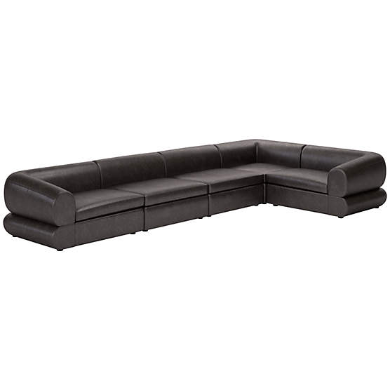 Chale 5-Piece Leather Sectional Sofa Bello Black