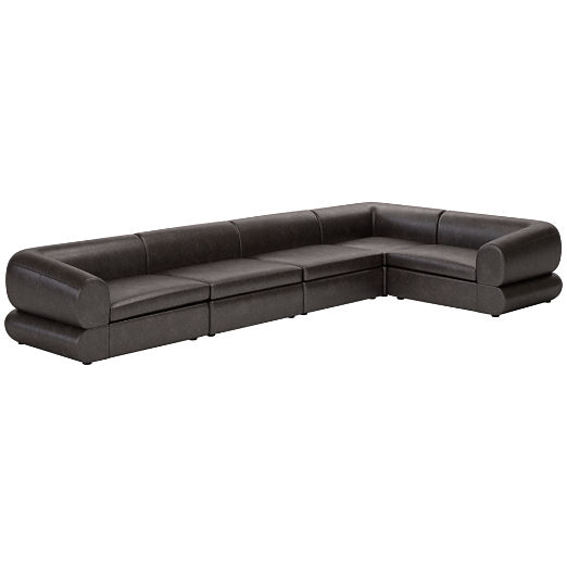 Chale 5-Piece Leather Sectional Sofa Bello Black