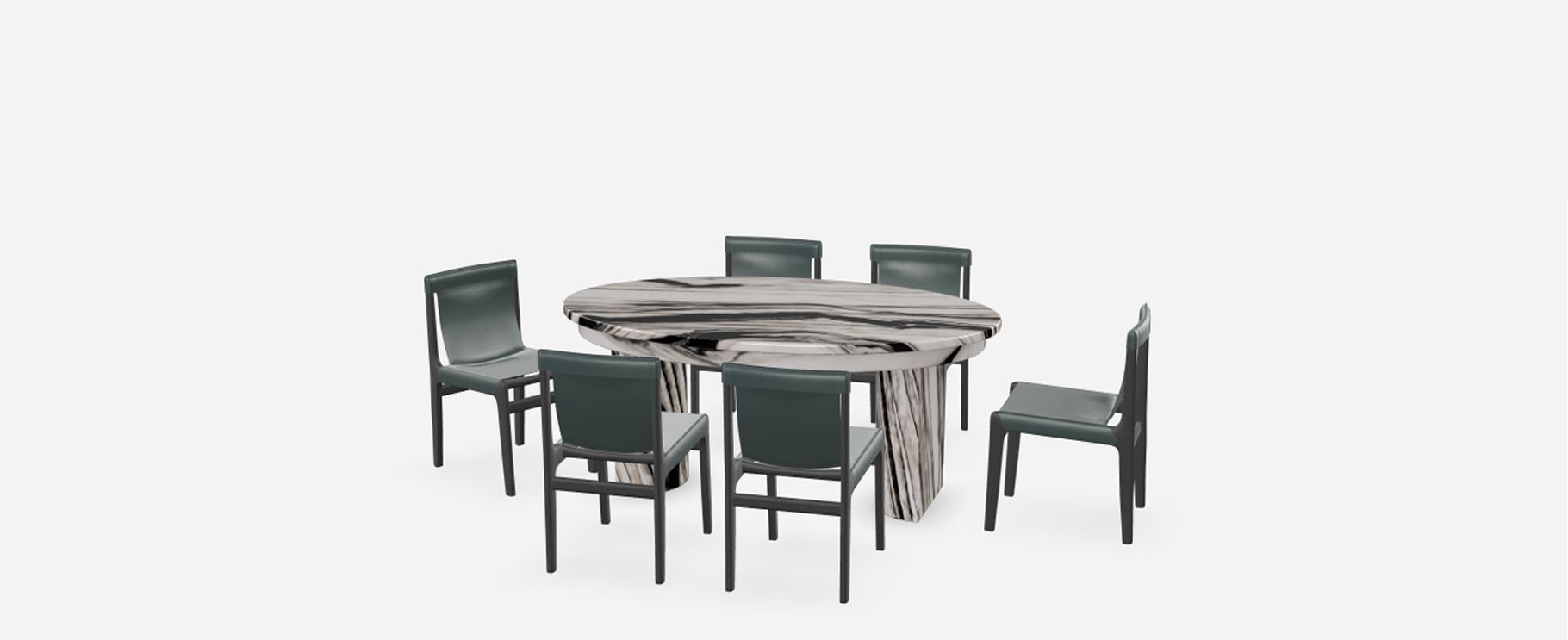 Julius Oval Table with Burano Green Leather Sling Chairs