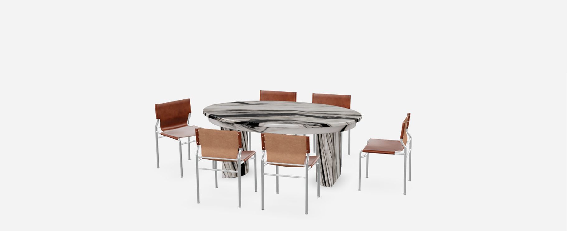 Julius Oval Table with Surf Sling Brown Leather Chairs