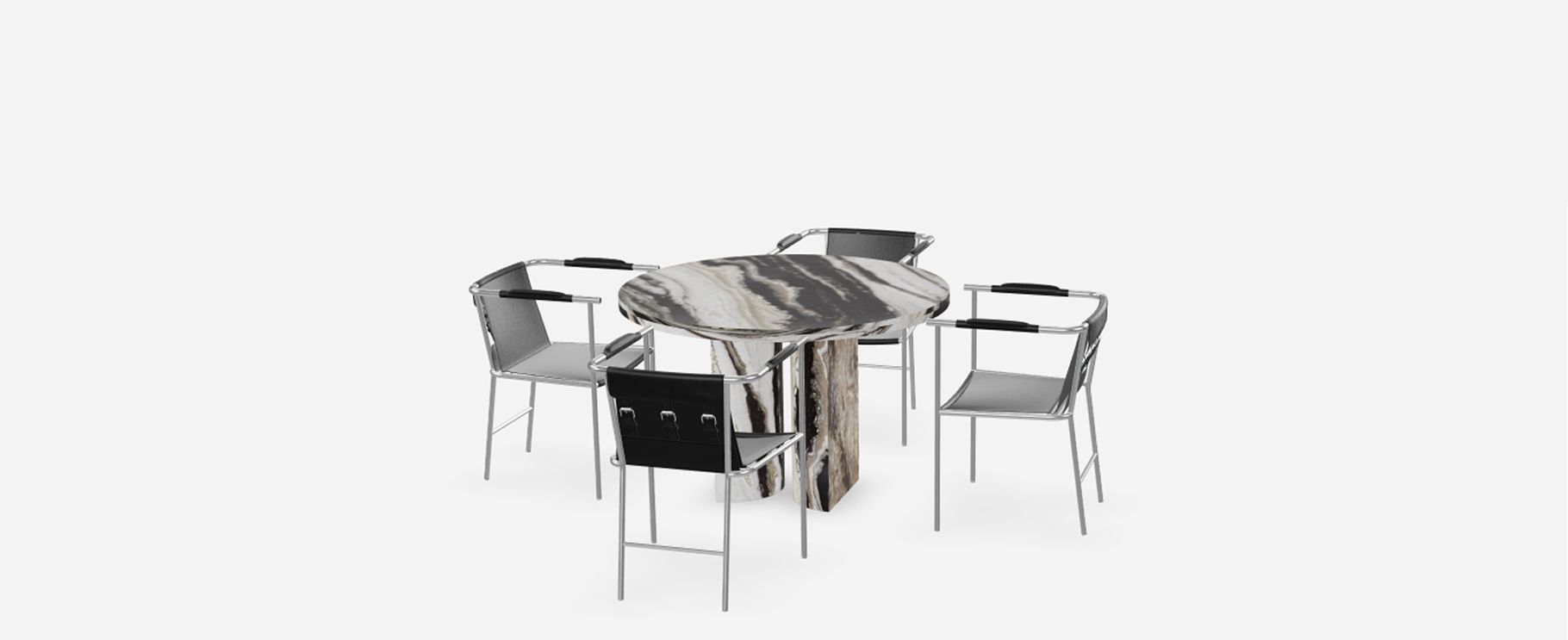 Julius Round Table with Kutama Metal and Leather Armchairs