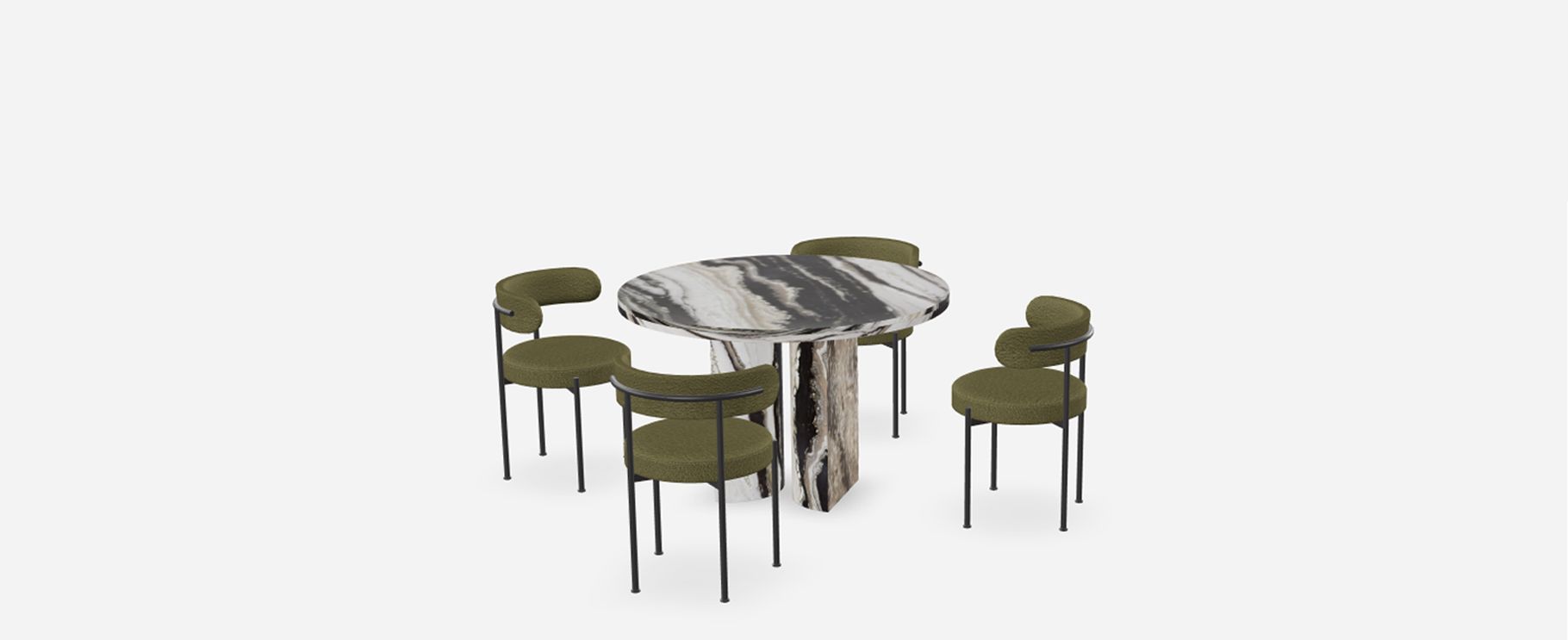 Julius Round Table with Inesse Boucle Green Chairs