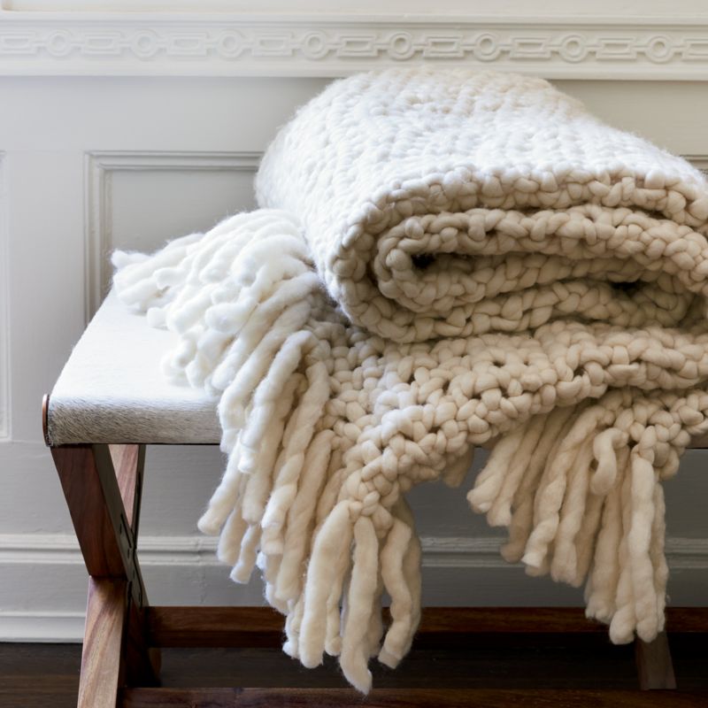 Overlook White Chunky Knit Throw Blanket + Reviews | CB2