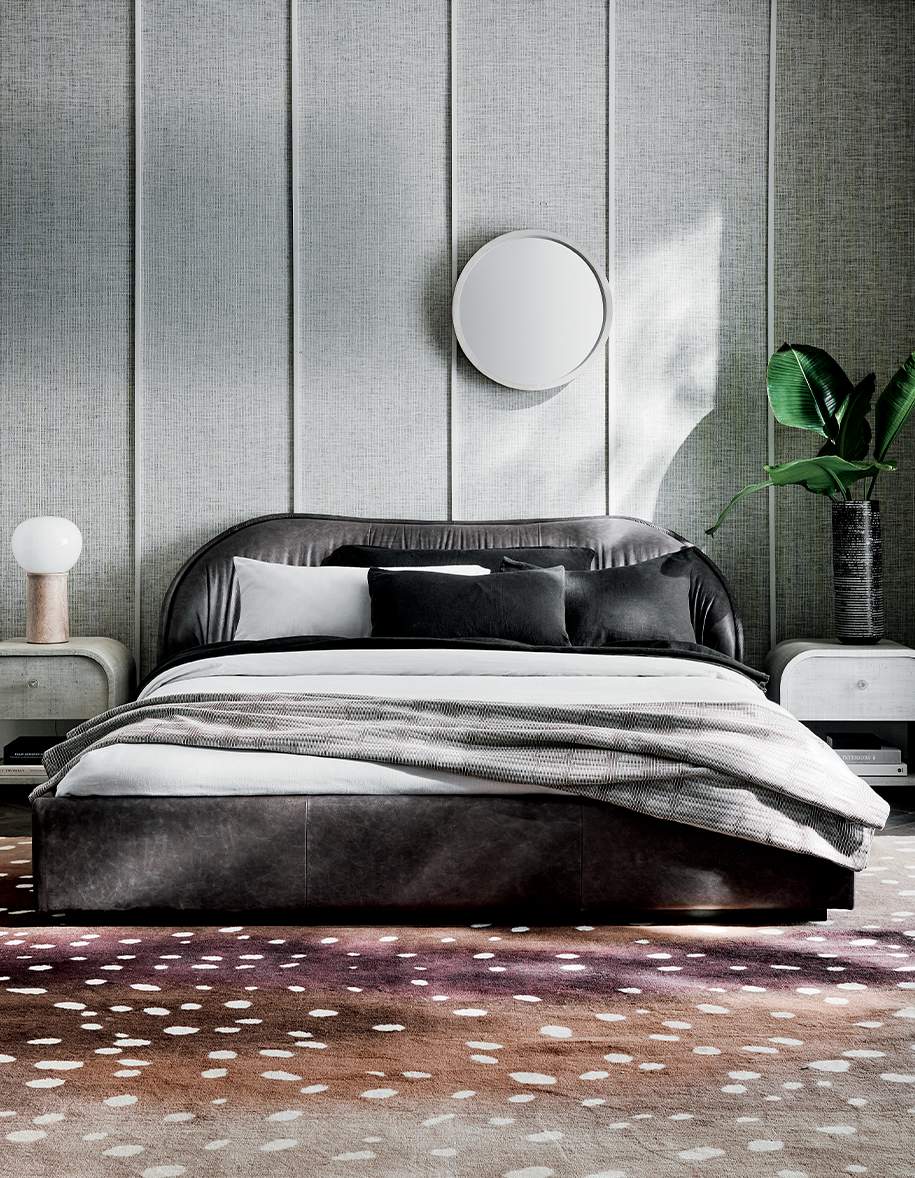 modern bedroom with wooden bed