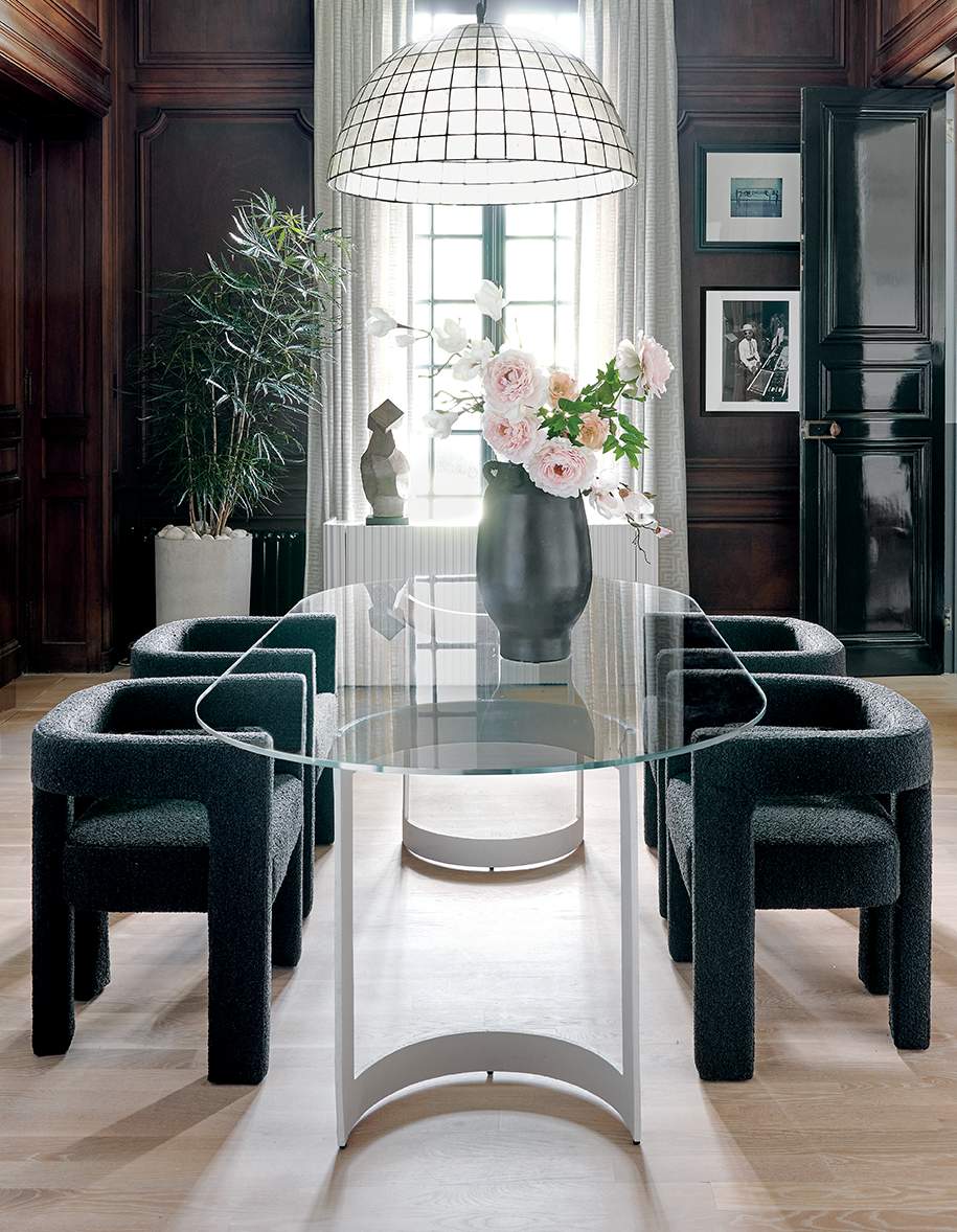 modern dining room with glass dining table