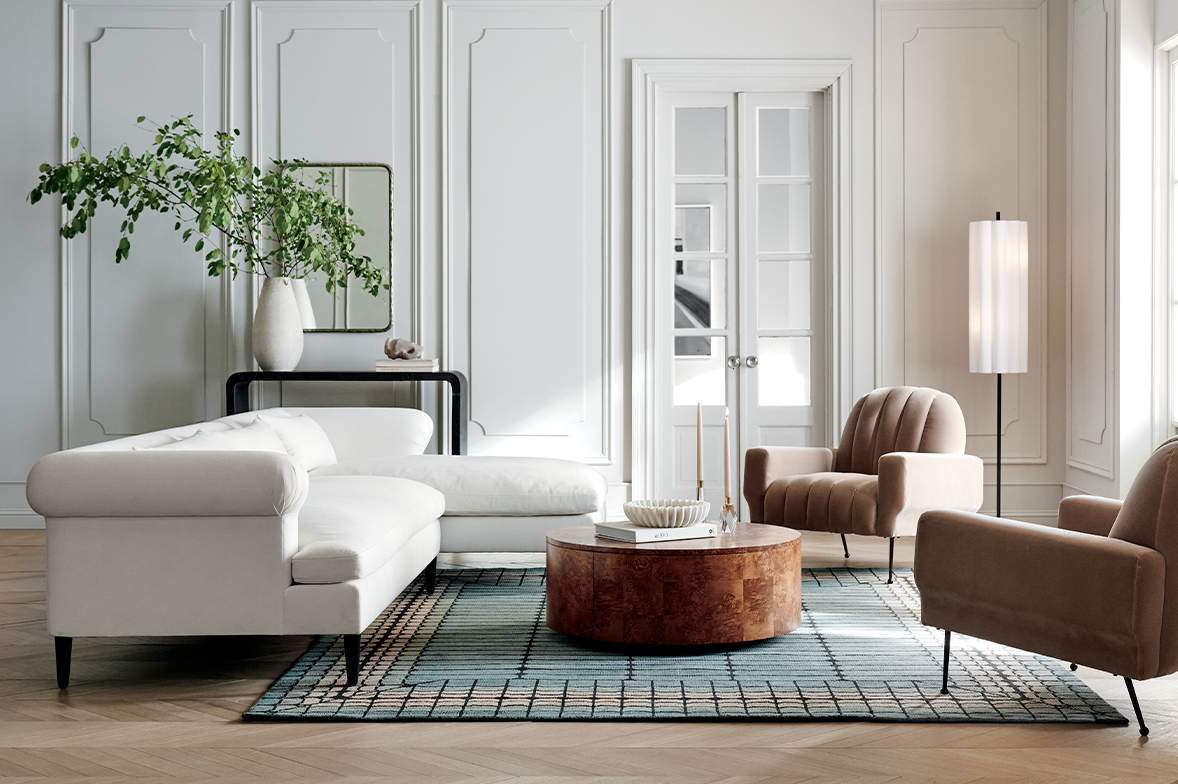 modern living room white sectional